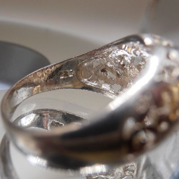Vintage S.J. International Filigree Ring – Sz. 8 Sterling Silver Plated 925 Thai - Picture 6 of 6